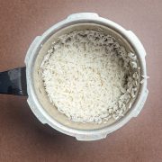 Perfectly cooked white rice in pressure cooker ready to serve