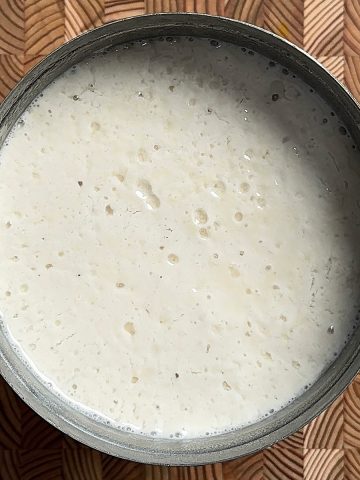 Perfectly fermented authentic Sona Masoori dosa batter in steel bowl showing bubbles and smooth texture