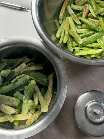 frozen and fresh tindora in bowls on countertop